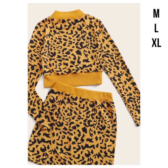 Leopard Print Mock Collar Sweater & Skirt Set - Picture 3 of 8